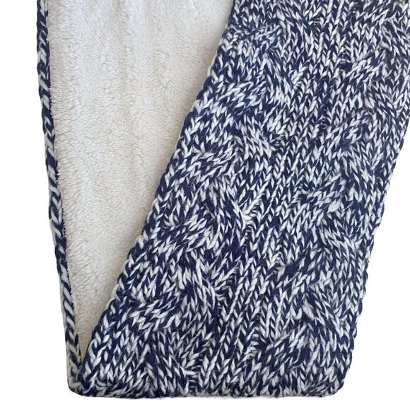 Uniqlo Cable Knit Scarf Blue White Infinity Fleece Lined Snood NWT - Picture 4 of 7